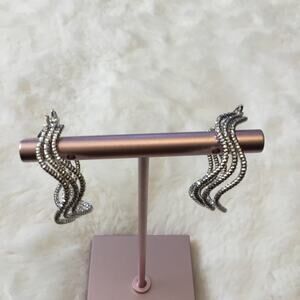 Silver Trio-Wave Crystals Earrings